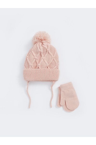 LC Waikiki Lcw Baby Girl Beanie and Gloves Set with Pompom Detail