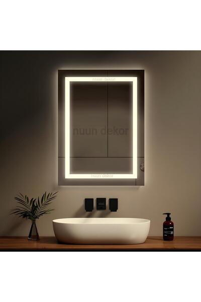 NUUN AYNA 80x60 Cm Dikdörtgen Günışığı Ledli Kumlamalı Banyo Makyaj Ve Dekor ...
