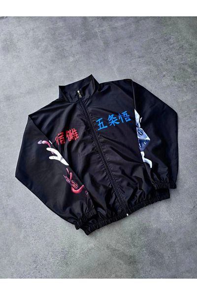 Moda Asmira    Zippered Digital Printed Windbreaker - Black