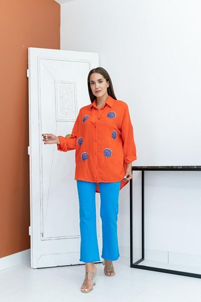 gelirr Orange Seashell Patterned Shirt