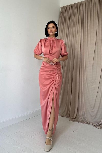 leyla sanat sanata yeni bir bakış açısı Leyla Art a New Perspective on Art Powder Drawstring Satin Dress