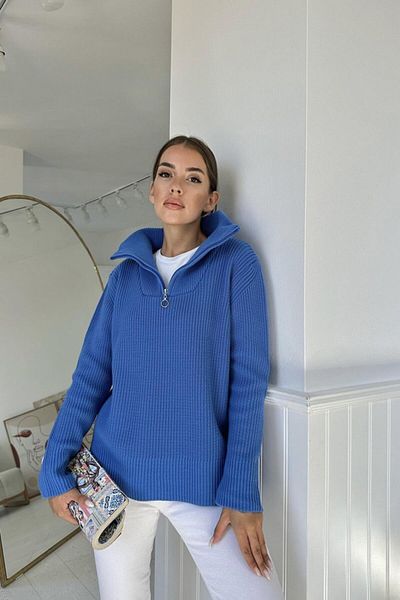 Miracle Omni Blue Zippered and Throat Knitwear Sweater