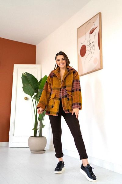 passense Palton în carouri cu nasturi fucsia muștar