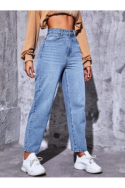 katalya spălare deschisă Mom Pantaloni din denim cu talie înaltă