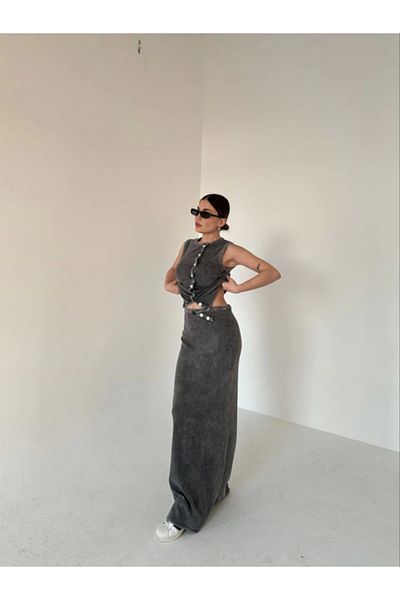 TUA MODA Tua Moda Floor-Length Buttoned Front Badi Double Suit - Anthracite