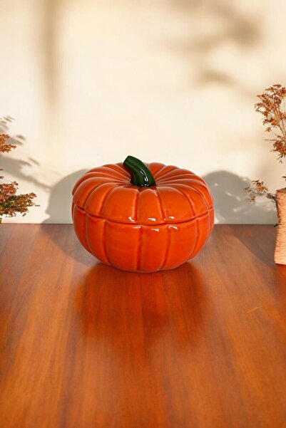 Yuva Concept Decorative Pumpkin Lid Medium Size 10X14 Sugar Bowl-Turkish Delight Bowl-Spice Bowl- Presentation Bowl-Orange