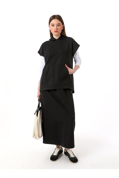 Benin Black Hooded Sweatshirt and Skirt Set - Benin