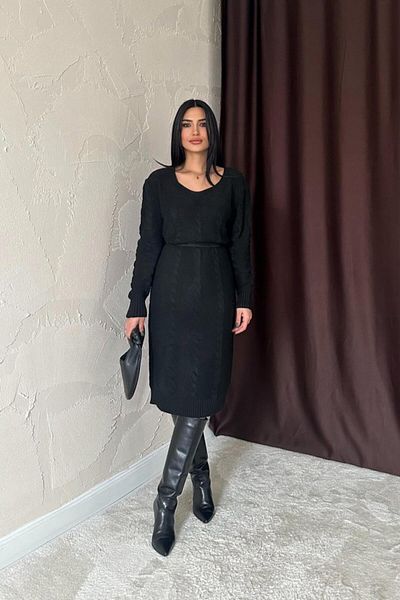 modaserdem Black Belted Knitwear Dress