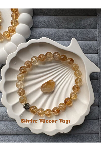 STORE ZARMAN Sertifikalı Sitrin Gümüş Aparatlı Doğal Taş Kolye