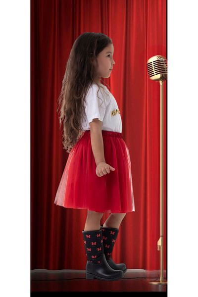 HEPSİMİNNAK Girl's Red Tutu Skirt April 23, October 29, May 19 Show Special Day Red Show Skirt