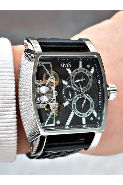 Romanson Automatic Mechanism Angular Dial Black-Silver Color Steel Case Men's Wristwatch 1054.09