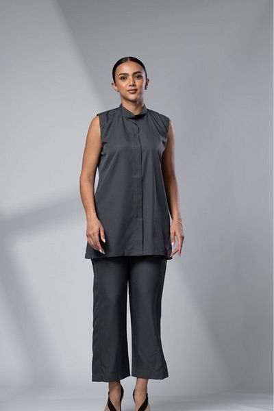 outline Grey 2 Piece Set Under Abaya