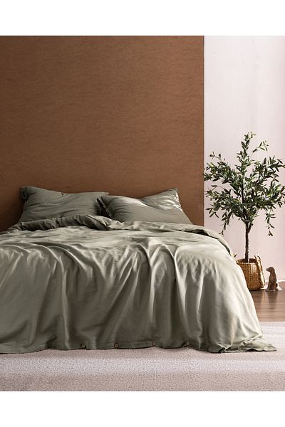 Madame Coco Songe Family Size 100% Cotton Chambre Printed Duvet Cover Set - Khaki