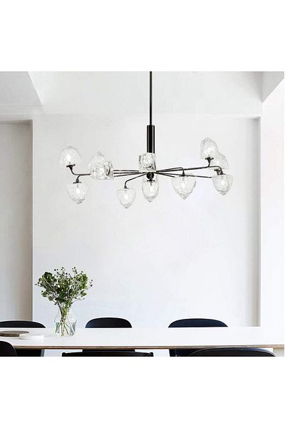 A F N LIGHTING Black Crystal Chandelier, 11-Bulb Luxury Hanging Lamp, 100cm Diameter Modern Pendant Light