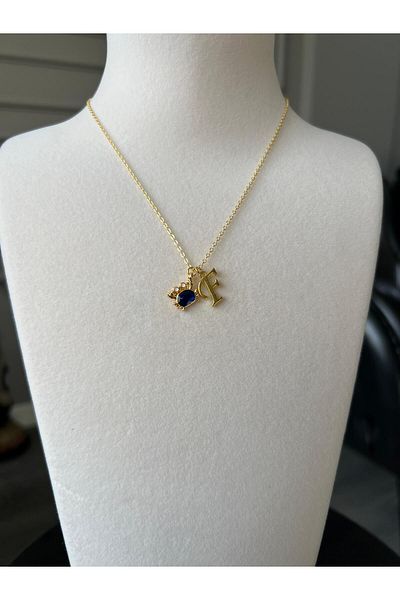 Store F Letter Necklace with Crab Charm and Steel Chain