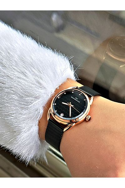 Romanson Special Design Calendar Straw Cord Black-Copper Color Steel Case Women's Wristwatch 1356.07