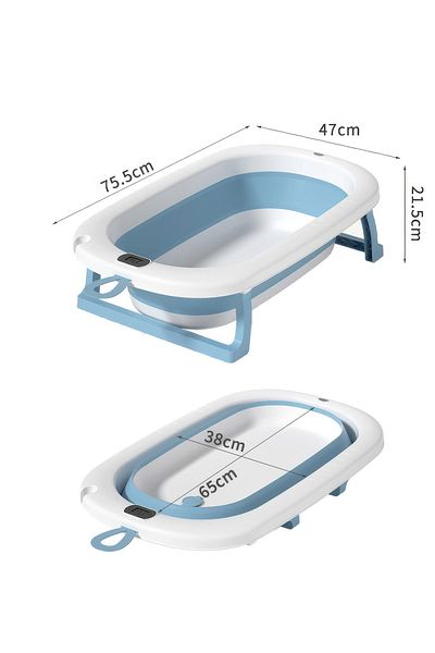 RENOVO Baby Bath Tub with Digital Thermometer, Drain Plug and Hanging Ring Portable Bathtub for Kids, Blue