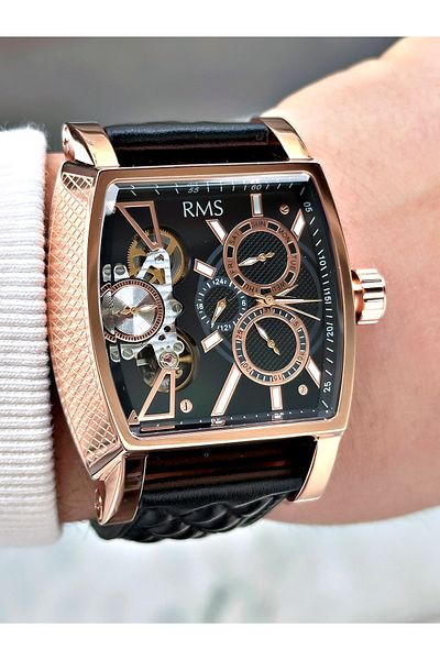 Romanson Automatic Mechanism Angular Dial Black-Copper Color Steel Case Men's Wristwatch 1054.01