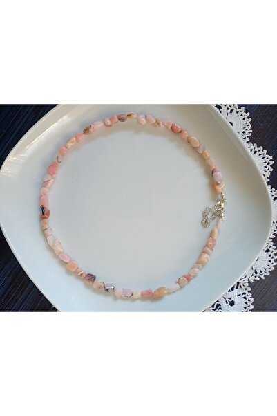 Mudita Tasarım Amorf kesim orijinal gerçek doğal PEMBE OPAL taş kolye