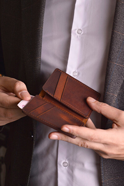 Jewelmim محفظة رجالية أفقية باللون البني الفاتح - مصنوعة من الجلد الطبيعي بنس...