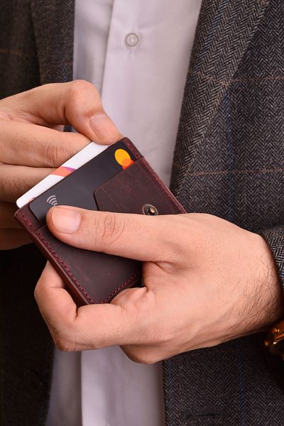 Jewelmim Burgundy Crazy 100% Real Handmade - Genuine Leather Card Holder for Men and Women Dr1130Br