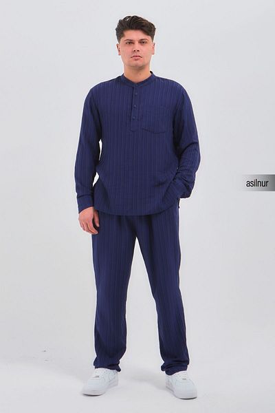 ASİLNUR Sefa Men's Hajj and Umrah Clothing Double Suit Navy Blue