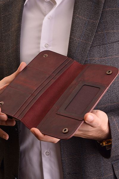 Jewelmim Burgundy Crazy Vertical 100% Real Leather Men's Wallet Genuine Leather Wallet & Card Holder - Dr1127Br