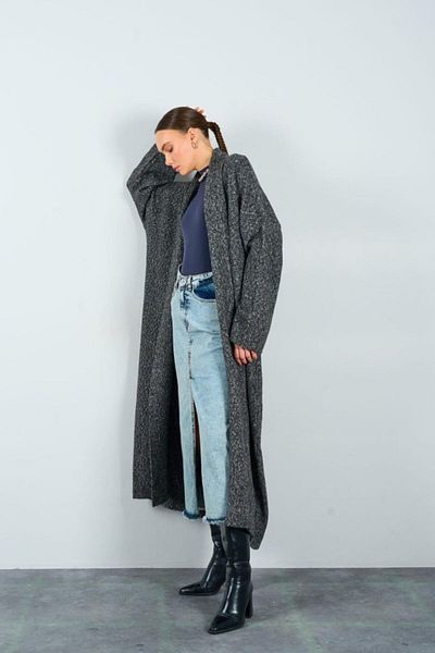COTTONLAB Open Front Shawl Collar Cardigan - Black