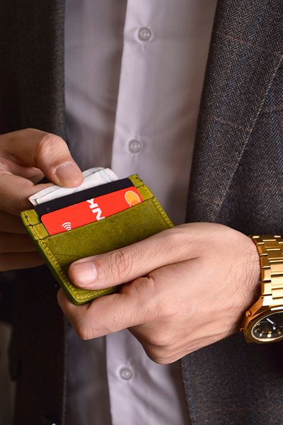 Jewelmim Green Crazy 100% Real Handmade - Genuine Leather Card Holder for Men and Women Dr1133Ys