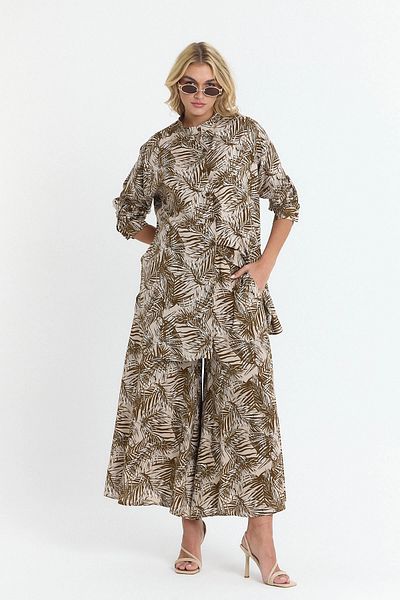 bacc Set de top cu tunică lungă și pantalon Viscon, maro, cu modele florale, pentru femei Bcvl-25v053-2