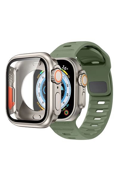 Choice 45mm series 7 8 9 AGreen Case+Strap For Apple Watch Band 45mm44mm41mm 42 40mm Smart Silicone Bracele
