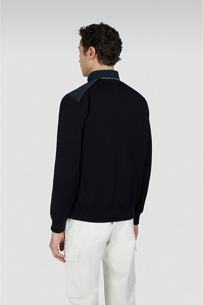 PAUL&SHARK Men's Regular Fit Water and Wind Resistant Stretch and Wool Blend Stand Collar Long Sleeve Black Cardigan