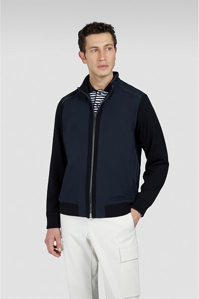 PAUL&SHARK Men's Regular Fit Water and Wind Resistant Stretch and Wool Blend Stand Collar Long Sleeve Black Cardigan