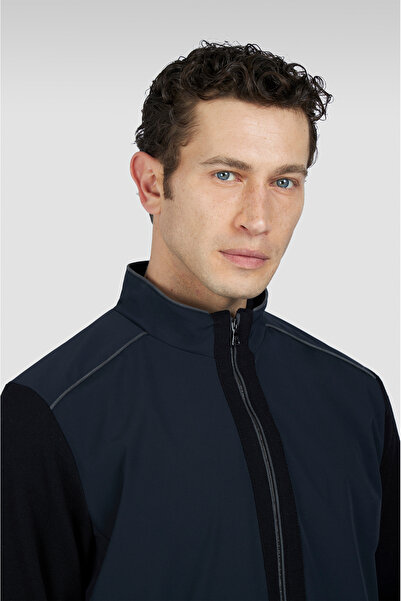 PAUL&SHARK Erkek Normal Kesim Suya ve Rüzgara Dayanıklı Streç ve Yün Karışımlı Dik Yakalı Uzun Kollu Siyah Hırk