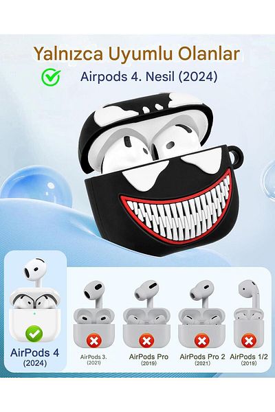kılıfbenim AirPods 4Th Generation Compatible Case Venom Monster Cute Figured Silicone Case