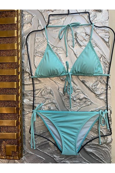 XORVİO Set de bikini de damă, elastic, din lycra, elegant, cu șnur, albastru deschis, sezon nou