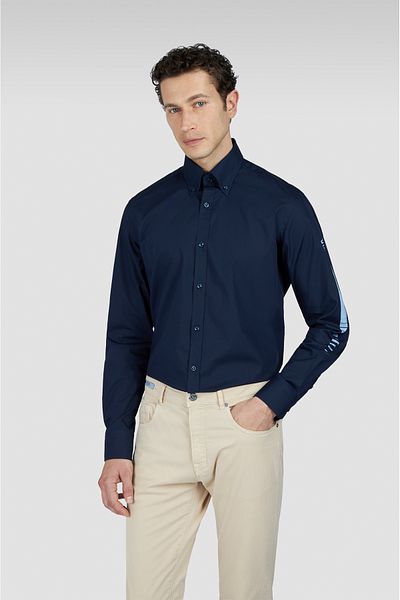 PAUL&SHARK Men's Regular Cut Sleeve Brand Logo Cotton Long Sleeve Navy Blue Shirt 25413522 -013