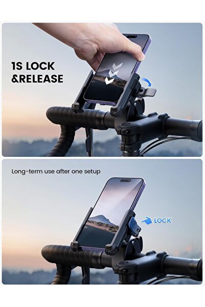 Lamicall Motorcycle Phone Mount Holder - Camera Friendly, 1s Lock, Handlebar Clamp