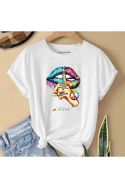 BENROMA 1 tricou este un cadou pentru achiziții de 6 și mai sus în coș - Tricou pentru copii cu imprimeu colorat pe buze