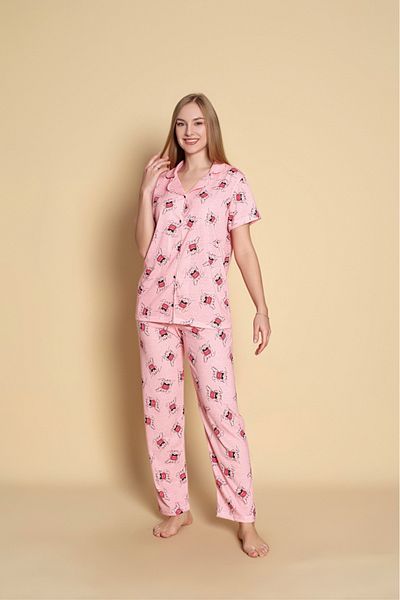 Sude HOMEWEAR Women's Shirt Patterned Short Sleeve Pajamas Current