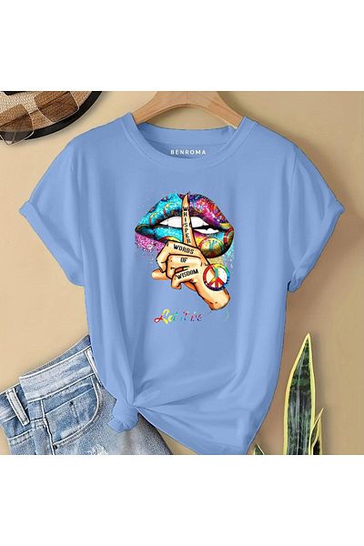 BENROMA 1 tricou este un cadou pentru achiziții de 6 și mai sus în coș - Tricou pentru copii cu imprimeu colorat pe buze