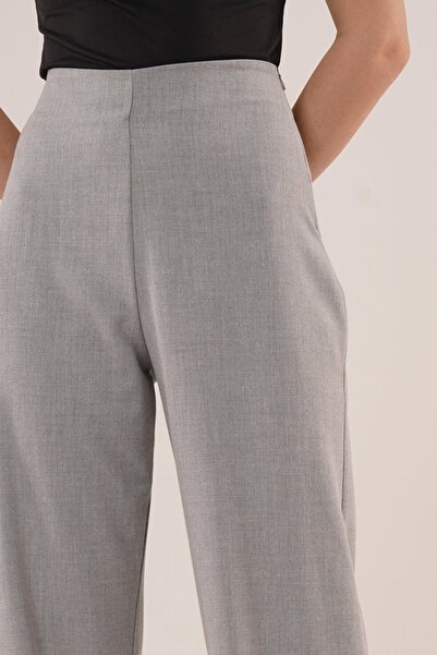 buğrahayalin Wide Leg Side Zipper Gray Fabric Trousers