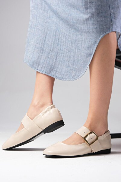 Mio Gusto Diega Skin Color Thick Belted Women's Ballerinas