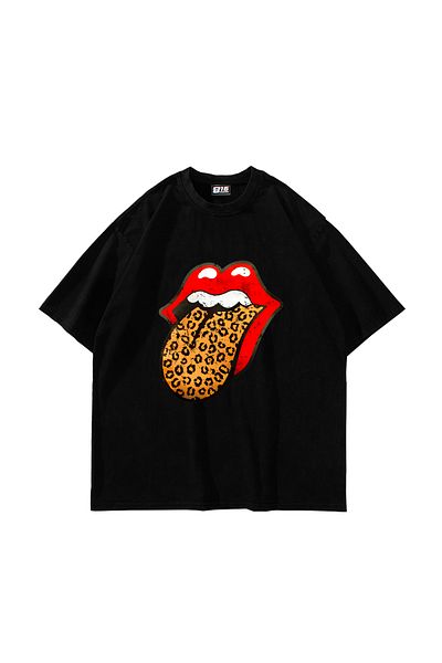 Sekizbiraltı Μαύρο υπερμεγέθη μπλουζάκι Rolling Stones με λεοπάρ σχέδιο