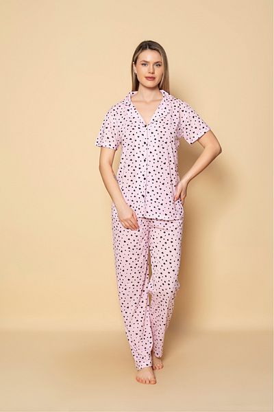 Sude HOMEWEAR Women's Shirt Patterned Short Sleeve Pajamas Current