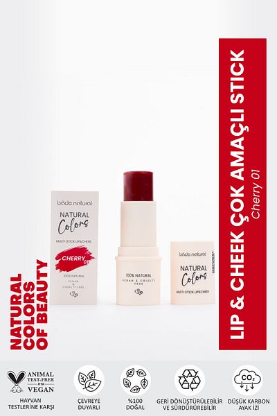 Bade Natural Lip & Cheek Cherry 01 Multi-Purpose Stick 100% Natural