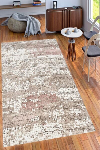 farbateks Pembe Pudra Mozaik Jel Taban Rulo Kesme Kesim Kaydırmaz Halı Yolluk