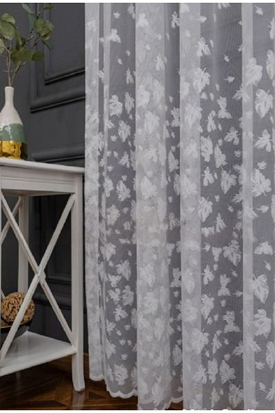 farbateks Bottom Leaf Pattern Don't Want Ironing Non-Wrinkle 2 Layer Pleated Tulle Curtain