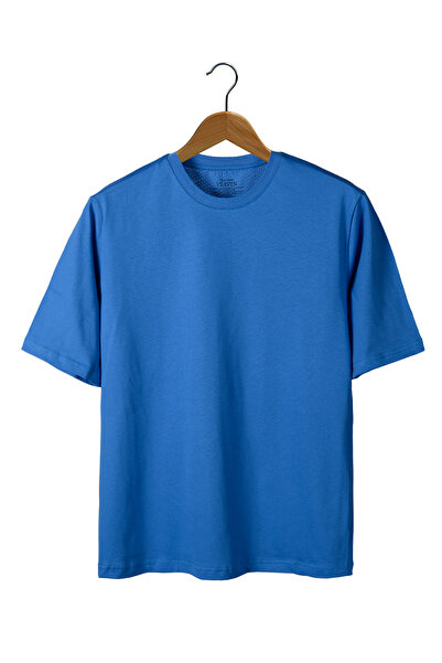 VEAVEN Mavi Nefes Alan Kumaş Oversize Kalıp Bisiklet Yaka T-Shirt