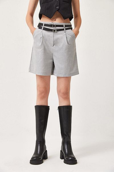 CALİENTE Premium Fabric Shorts with Double Belt Pockets Gray